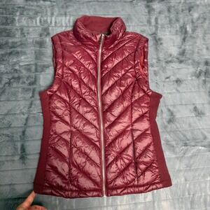 Love Tree Womens Burgundy Chevron Quilted Puffer Vest Ribbed Sides Medium